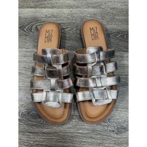 Miz Mooz Sandals Women's Size 42 Primm Metallic Silver Leather Caged Slide US 11